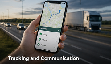 Seguimiento GPS transporte camión en tiempo real plataforma logística comunicación conductor cliente